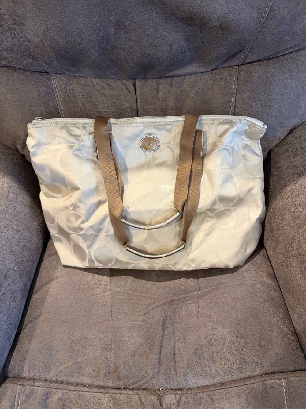 Coach Cream getaway Signature Tote Bag with Tan Straps